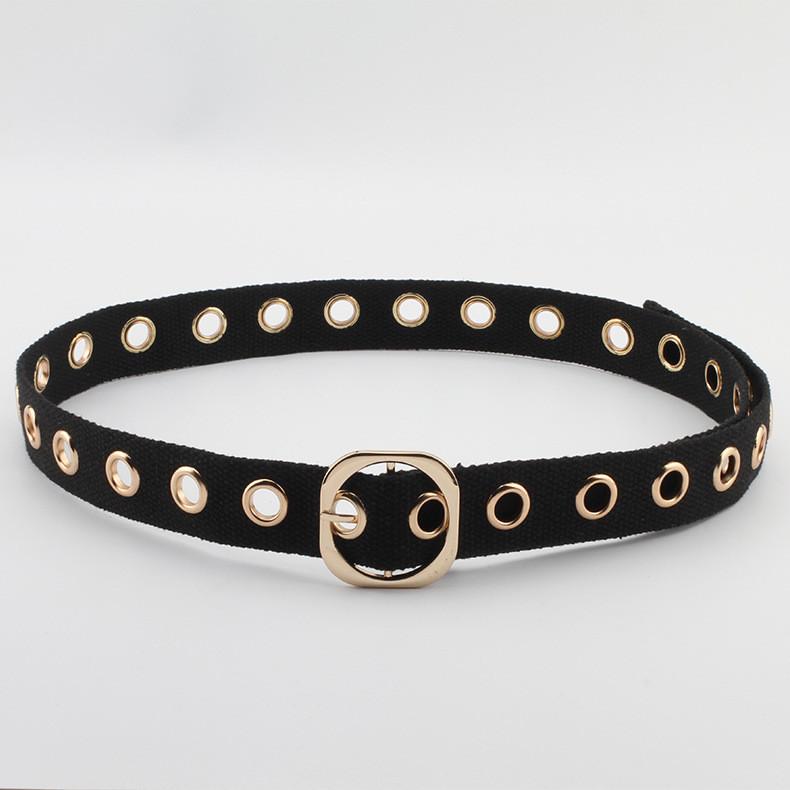 Color Solid Simple Porous Design Women Casual Canvas Belt With Buckle Square
