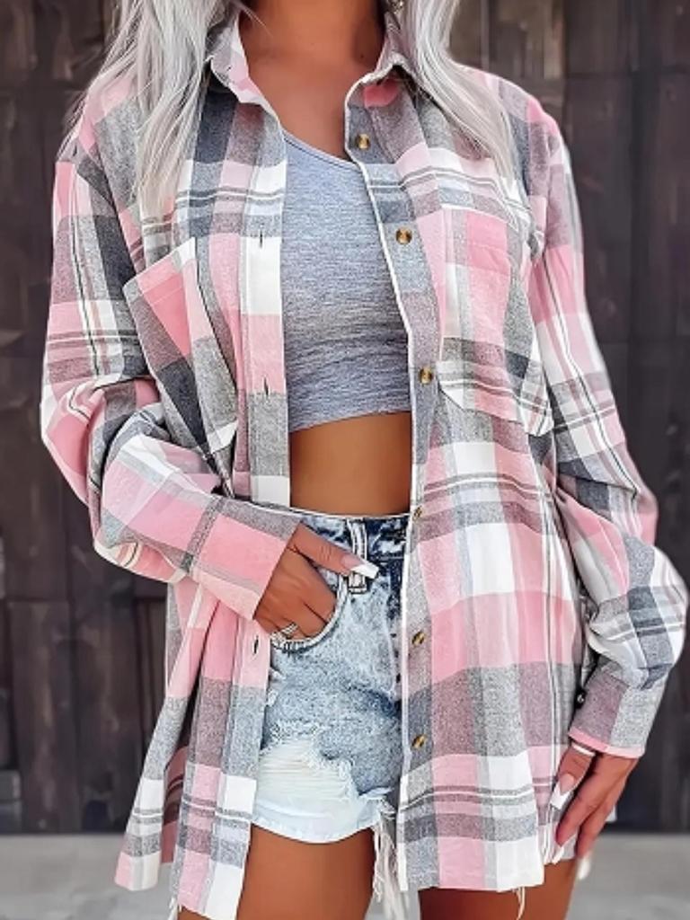 European & American Women's Mid-Length Plaid Shirt Jacket - Versatile & Casual 2025 Edition