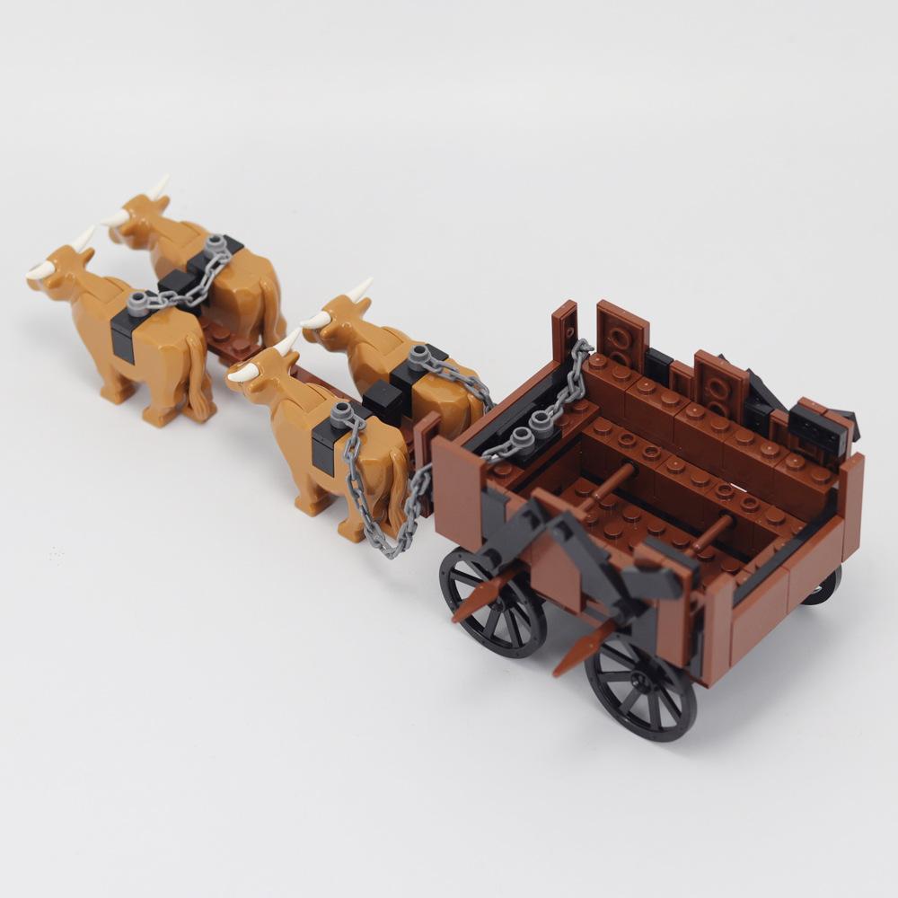Building Block Ox Cart Medieval Chariot Assembly Small Particle Ancient Farmer And Animal Husbandry Scene Model Ornament
