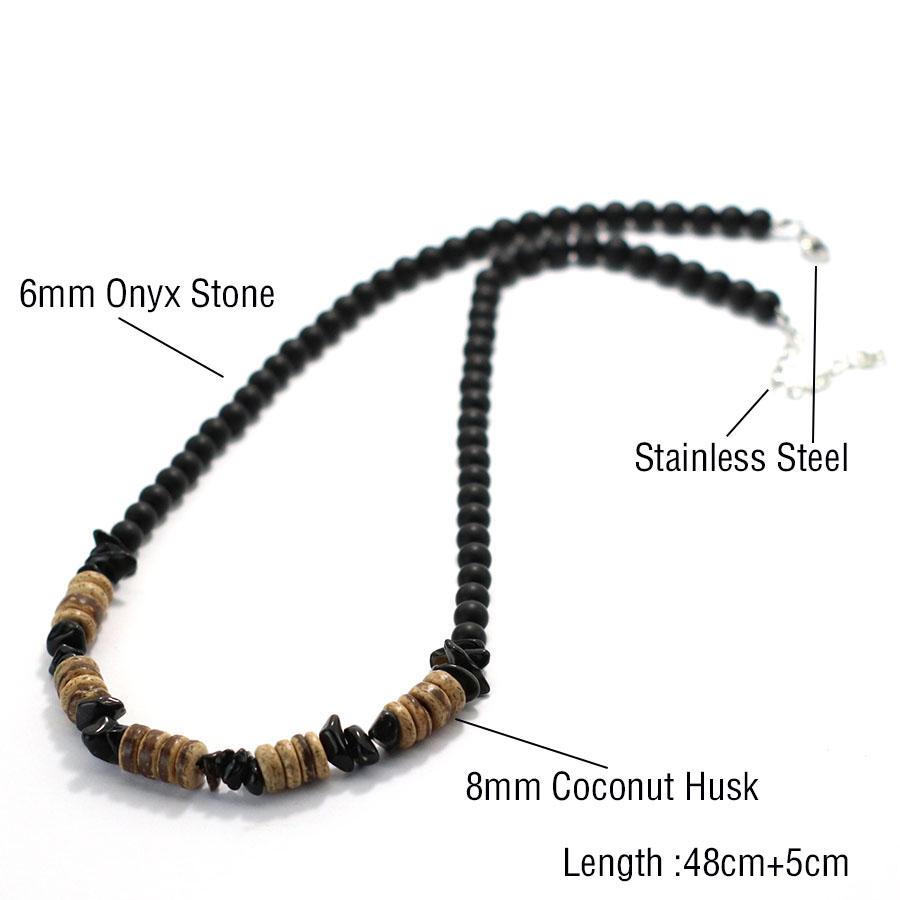 New Handmade 20 Inch Short Necklace With Natural Coconut Beads Wood Pendant For Men Natural Tiger Eyes Blue Howlite Stone Collar