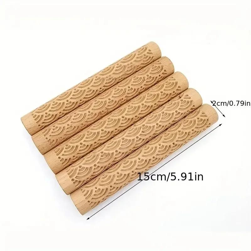 Wooden Texture Rolling Pin Ceramic Pottery Art Embossed Rod Flower Pattern Mud Roll Roll Reliefs DIY Clay Craft Tool