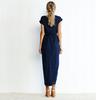 Women Solid Color Turn Back Short Sleeve Round Neck Irregular Dress Minimalist Elegant Slim