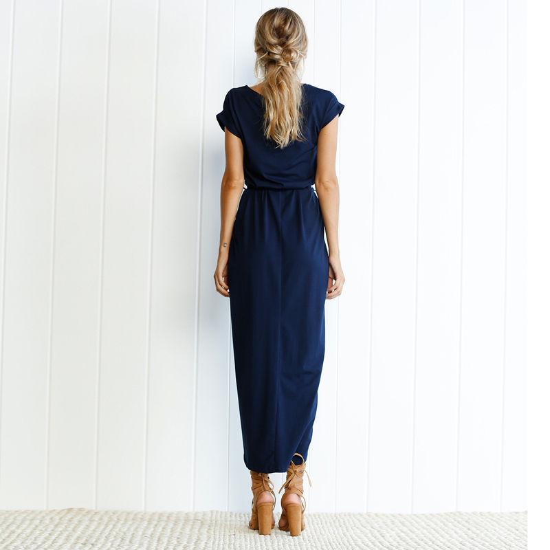 Women Solid Color Turn Back Short Sleeve Round Neck Irregular Dress Minimalist Elegant Slim