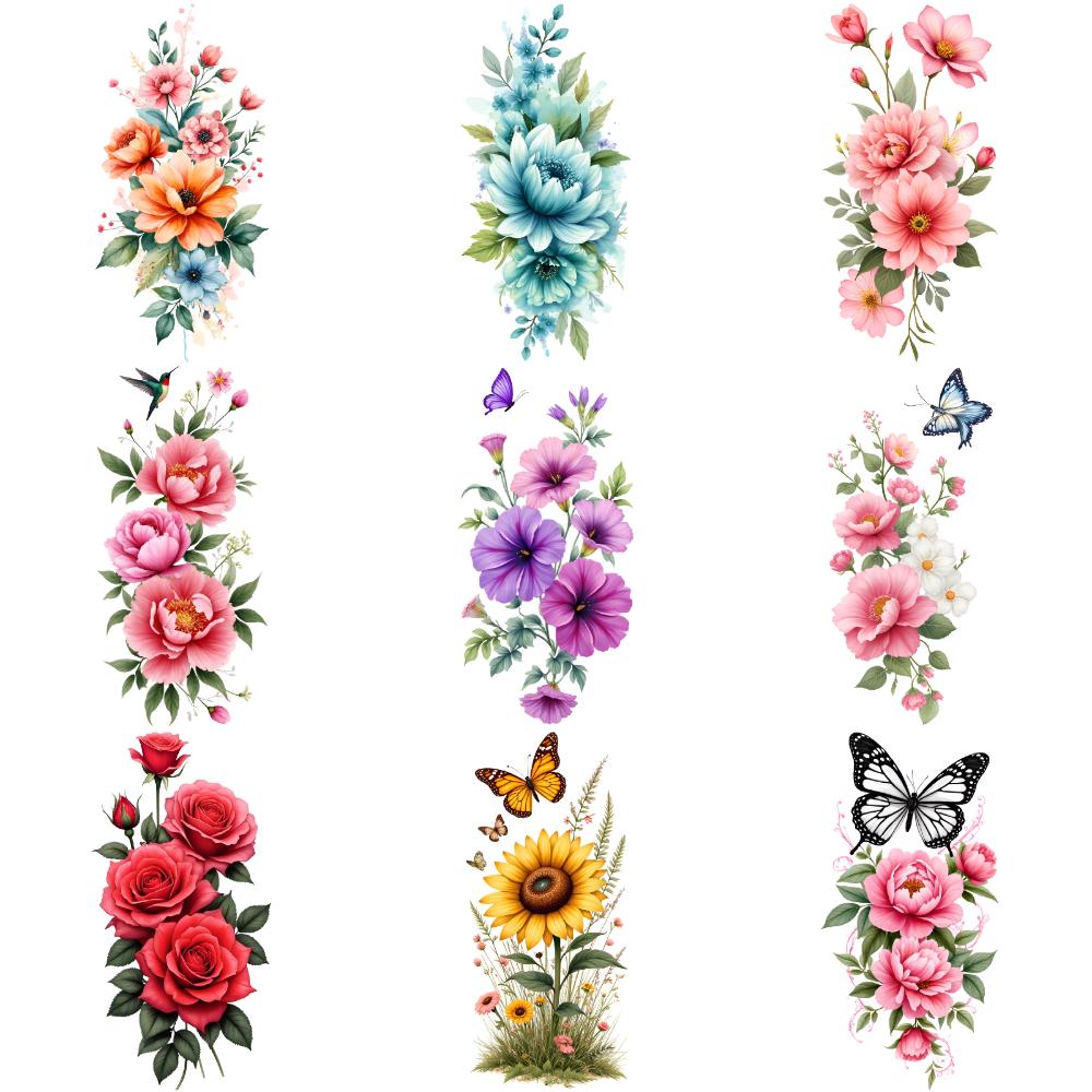 9 Stück Temporäre Tattoos Temporäre Tattoo-Aufkleber Tulpen Gänseblümchen Blaue Blumen Für Männliche Schultern Arme