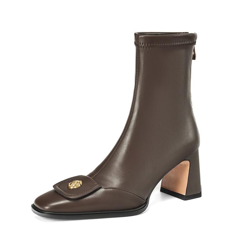Autumn And Winter Thick Heel Camellia Boots Elastic Thin Boots High Heels Large Size Square Head High Heel Short Boots Women