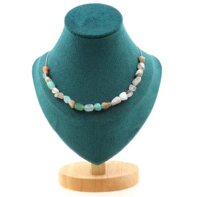 Stones and Minerals. Necklace 20 Pearls Multicolored Opal from Australia. Steel Chain Necklace Women, Men. Customizable Size