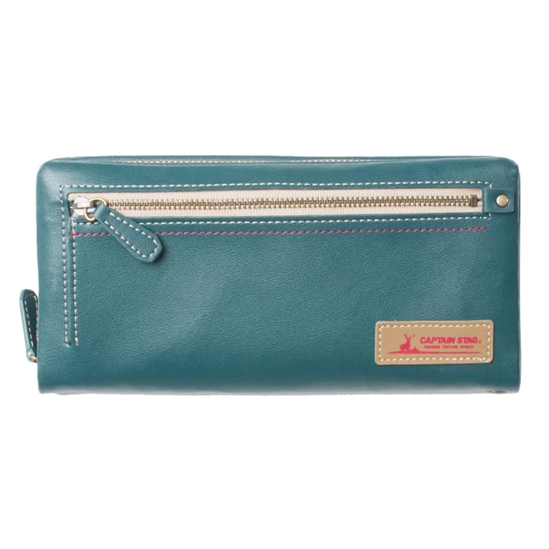 

[Captain Stag] round zipper long wallet Out pocket bag stitch outdoor men s ladies unisex (blue green)
