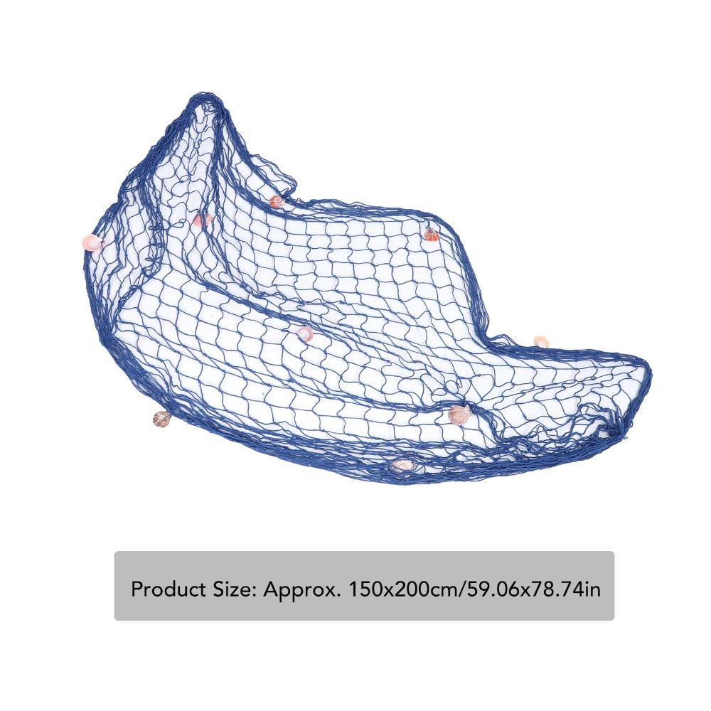 Blue Color Fishing Net Wall Hanging 59.06x78.74in Fish Net Party Decor Mediterranean Style Decor