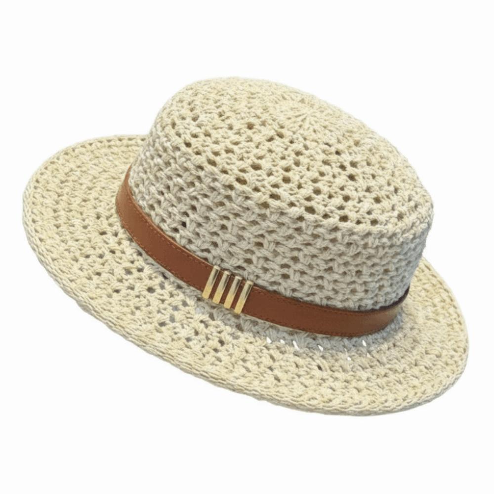Wide Brim Sunshade Straw Hat Vintage Style Flat Top Straw Hat Mesh Woven Straw Hat  Beach Vacation