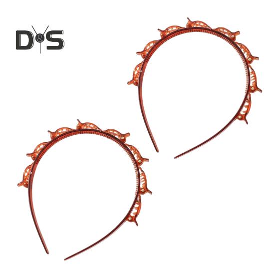 2Pcs Women Headband with Clips Double Layer Design Anti-slip Hairband Bang Braided Hair Hoop Hair Accessories