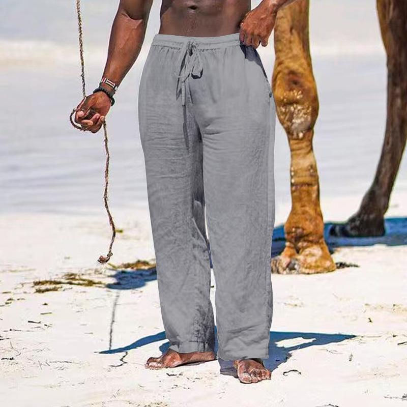 Summer Men's Straight Leg Pants Breathable Cotton and Linen Loose Casual Sports Trousers