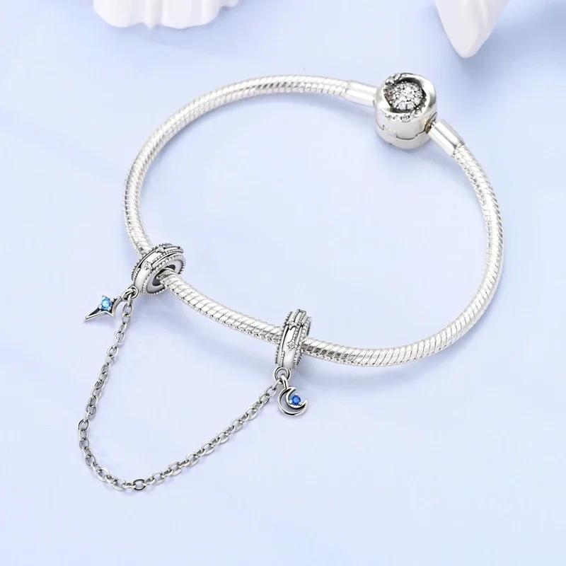 Genuine Copper Pink Flower Purple Butterfly Fixed Chain Star Moon Heart Pendants Beads Bracelets Women Gifts Jewellery Accessory