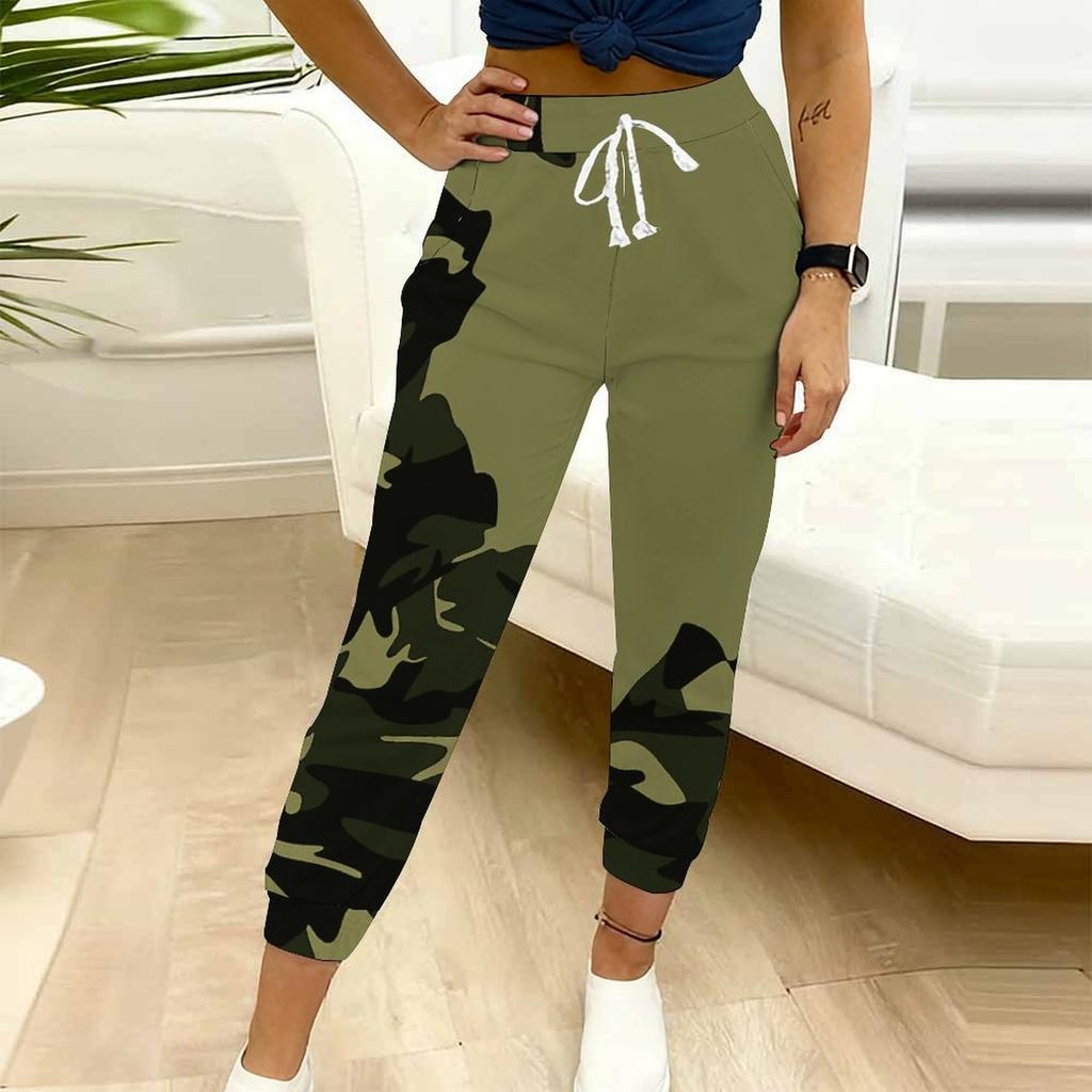 Summer Ladies  Color Blocking Printed Sweatpants Loose Fit Drawstring Joggers Elastic Cuff Daily Casual Pants