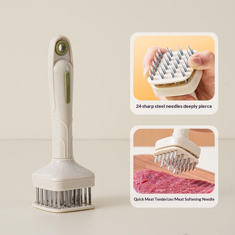 Stainless Steel Meat Tenderizer With Sharp Needles Automatic Rebound Handle For Kitchen Bbq Steak Prep