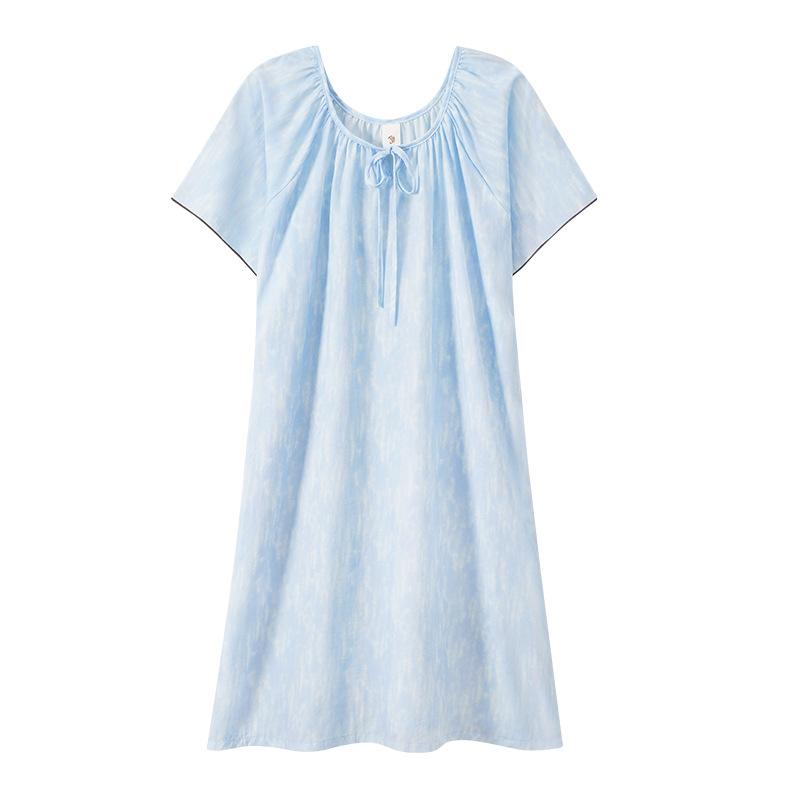 Lyocell Nightdress Women's Summer Thin Short-sleeved Dress Middle-aged Mother Loose Large Size Can Be Worn Outside Loungewear