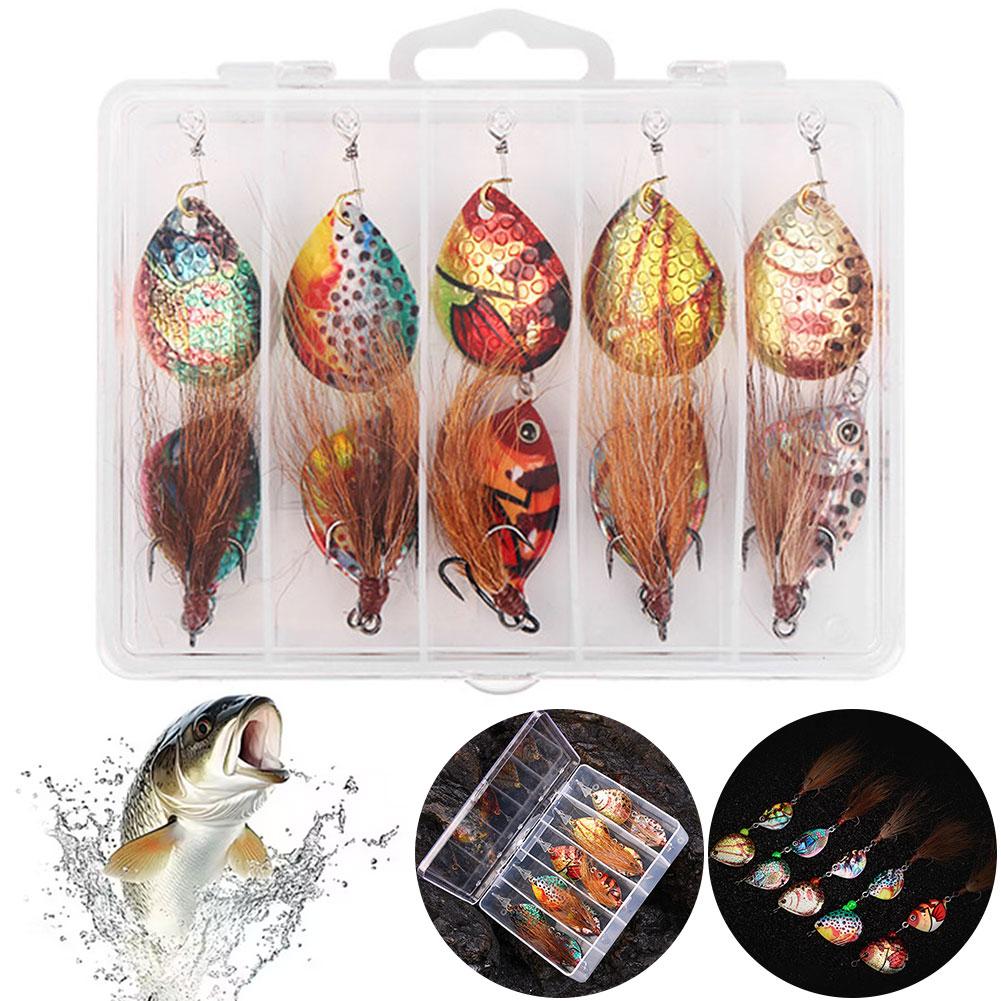 5pcs Metal Spoon Spinner Fishing Lure with Feather Treble Hook Artificial Bait Hard Bait for Bass Trout