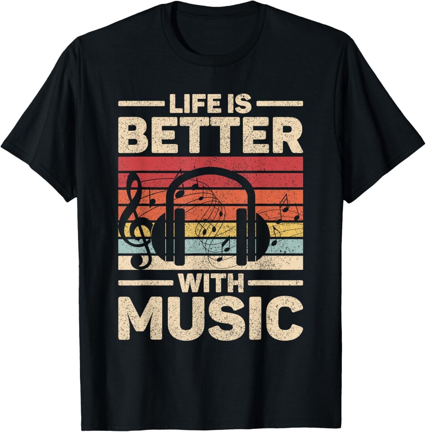 

Life is better with music. Lover, musician clothing, EDM music, DJ gifts, men s and women s T-shirts, street short-sleeved tops 4XL