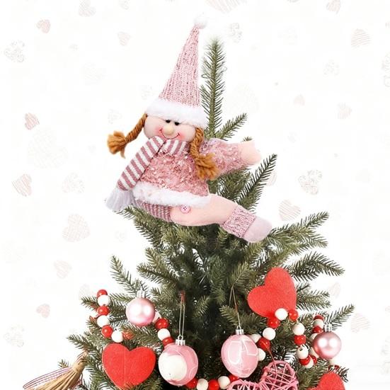 Rosa Schneemann Raffhalter Plüsch Schneemann Vorhangschnalle Cartoon Raffhalter für Feiertags-Heimfenster Weihnachtsbaumspitze Dekoration