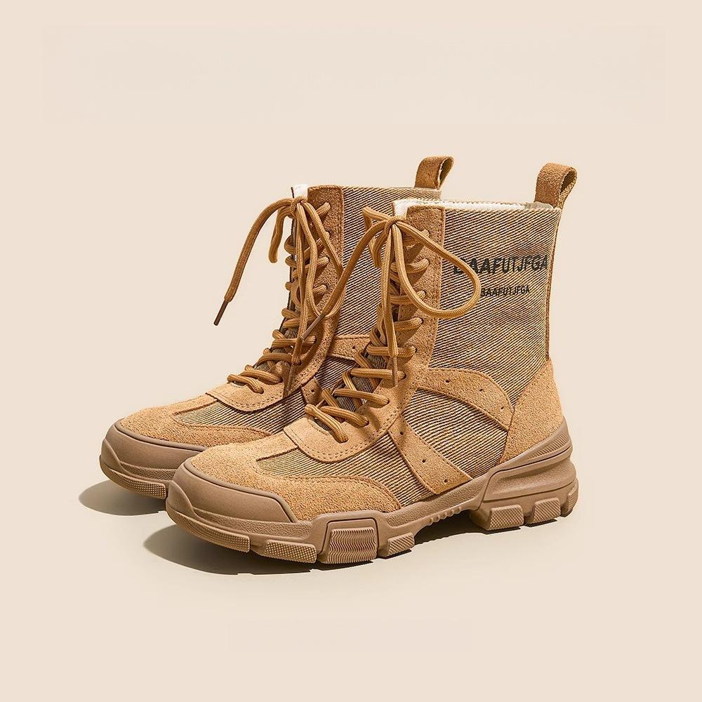 Outdoor mountaineering Martin boots women's 2025 summer new thick-soled non-slip breathable rhubarb boots hiking desert canvas shoes