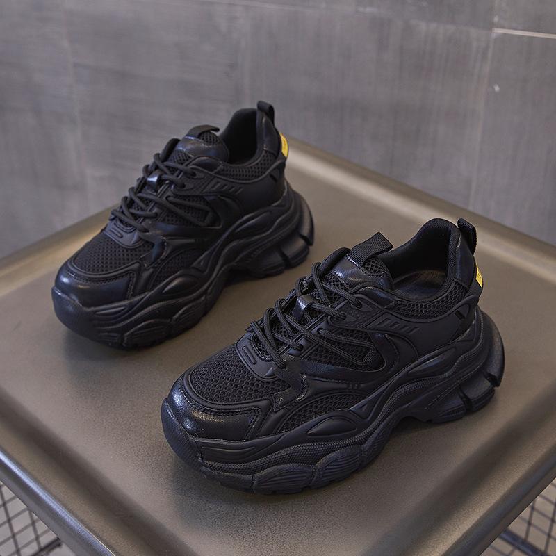 Leather Dad Shoes Women's Autumn and Winter Tennis Style Wear Sports Shoes Thick Soles Increase the Feeling of Stepping On Shit, White Shoes Are Comfo