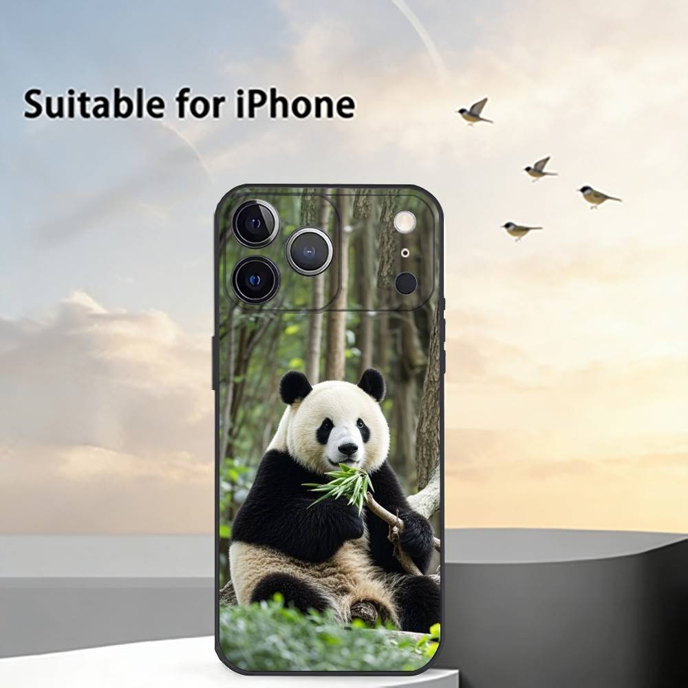Cute F-Fubao Animal P-Panda Phone Case For iPhone 17,16,15,14,13,12,11 Plus,Pro Max,XS,Soft Silicone Black Cover