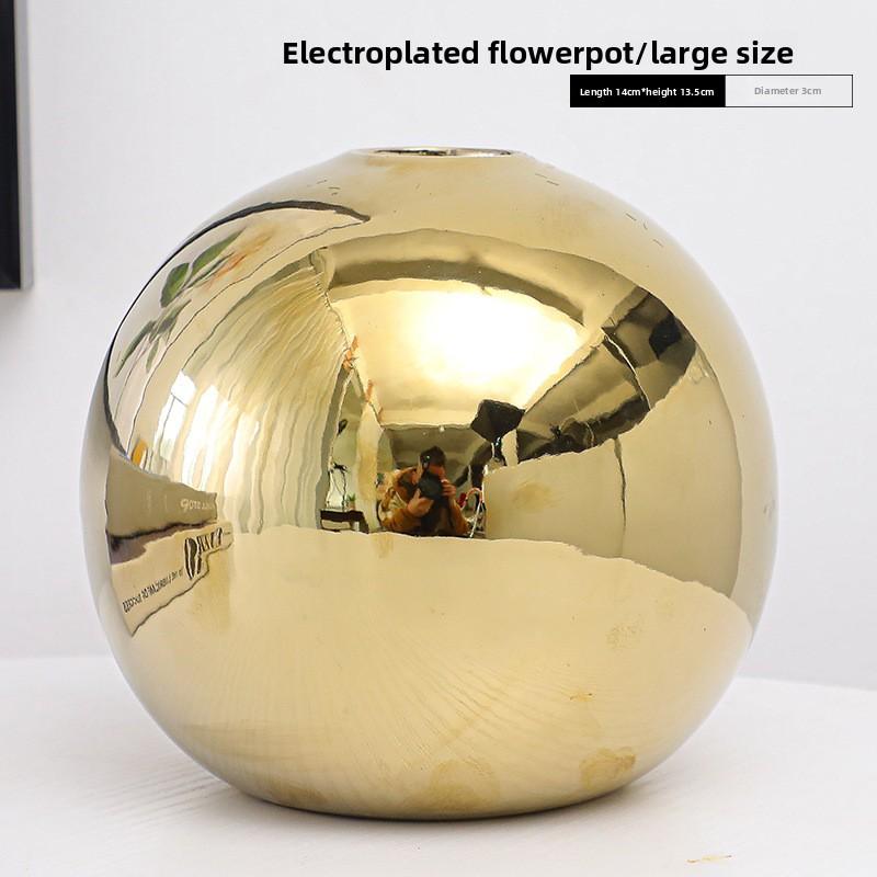 Plating Golden Ball Ceramic Vase Home Decoration Ornaments Crafts Flower Pot Art Hydroponic Vases Home Decoration Ornament Gift