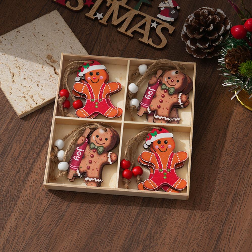 Creative Wooden Christmas Wooden Pendants Multicolor Cartoon Xmas Tree Hanging Ornament Gingerbread Man Gingerbread Man Gnomes