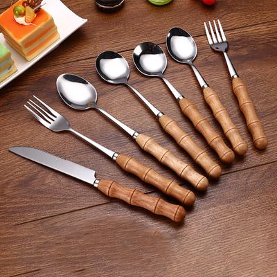YOMDID 1 Stück Essbesteck (Messer, Gabel, Löffel) mit Holzgriff, Edelstahl-Besteck, Westliches Geschirr, Dessert-Geschirr, Gabel Löffel Essgeschirr
