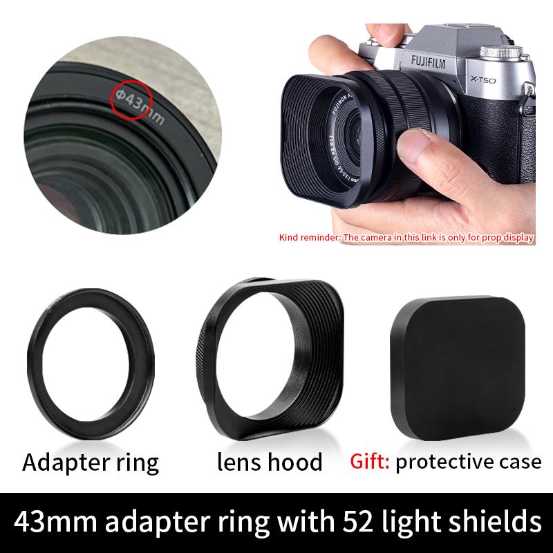 Metal Square Camera Lens Hood Compatible for Nikon16-50 Canon Sony Fuji15-45/35f2 Universal Photography Accessory 52/43/46/39mm