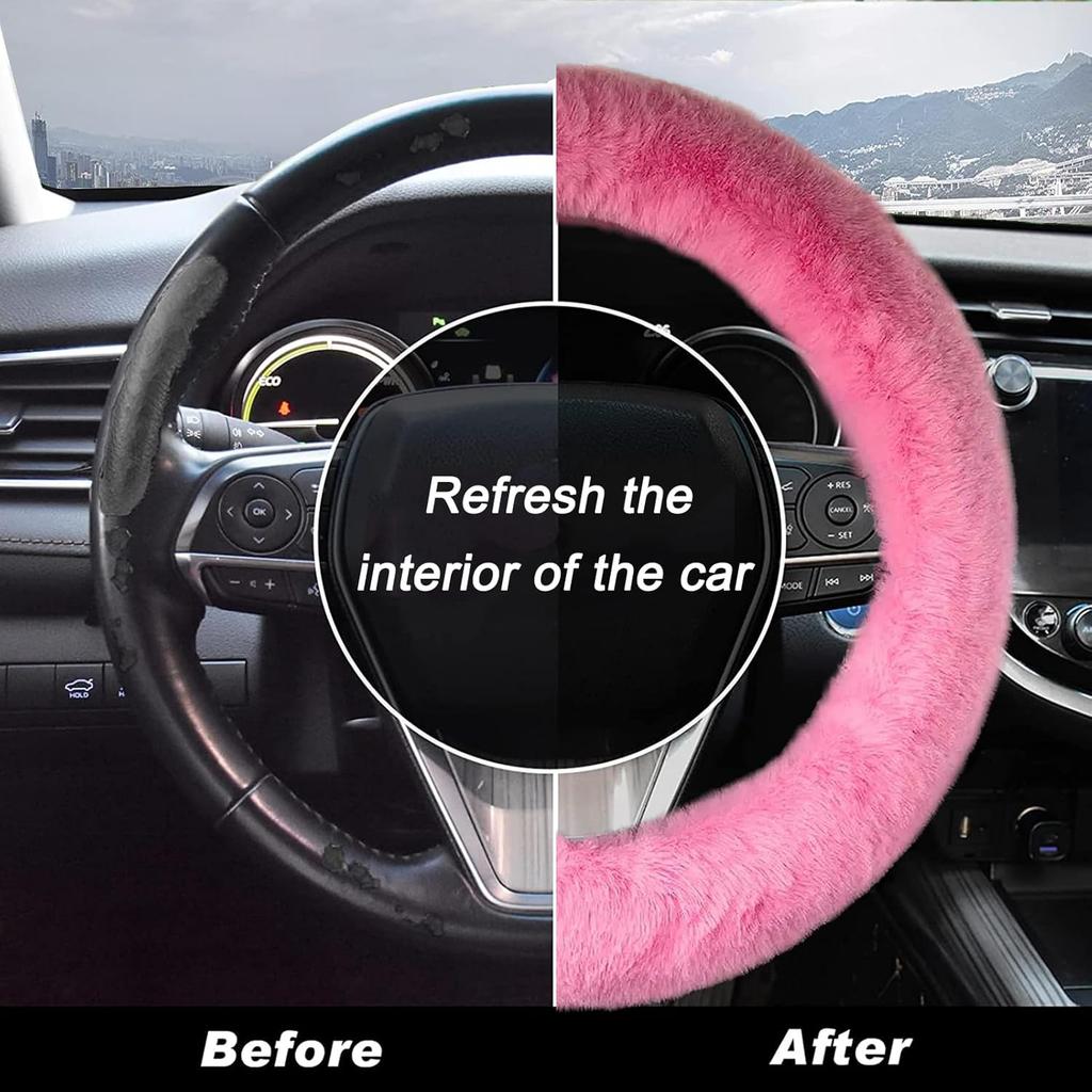 Fluffy Car Steering Wheel Cover,Steering Wheel Cover For Women Soft Plush Steering Wheel Cover Fashion Car Interior Decor Accessories Suitable For 15