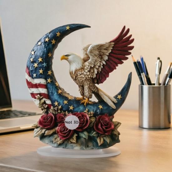 Acryl-Tischschild zum Unabhängigkeitstag, Patriotische 2D Mond-Adler-Rosen-Dekoration, Tischmittelstück-Ornament für die Feierparty, Vierter Juli