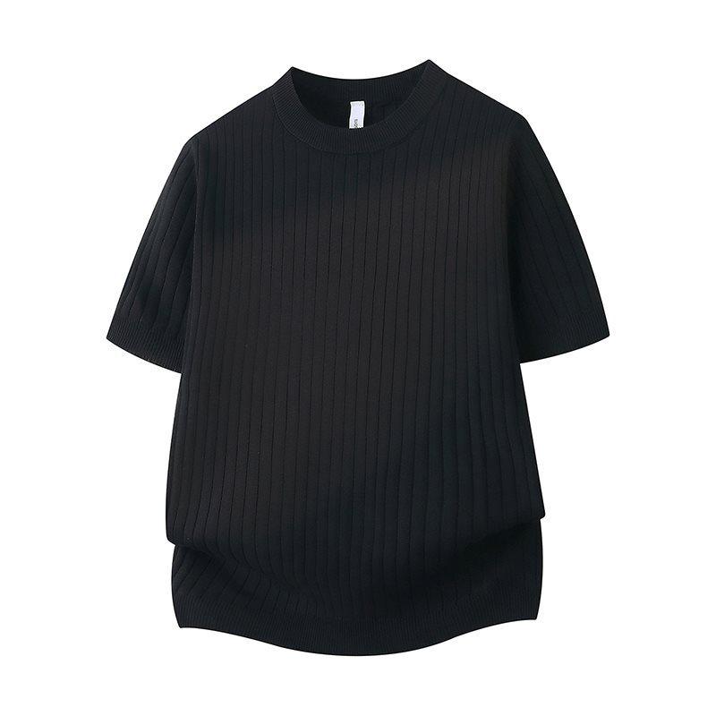 

2026 Men s Breathable Knit Style T-shirt: Simple Round Neck, Short Sleeve, Large Stripes, Summer Thin 2XL чорний