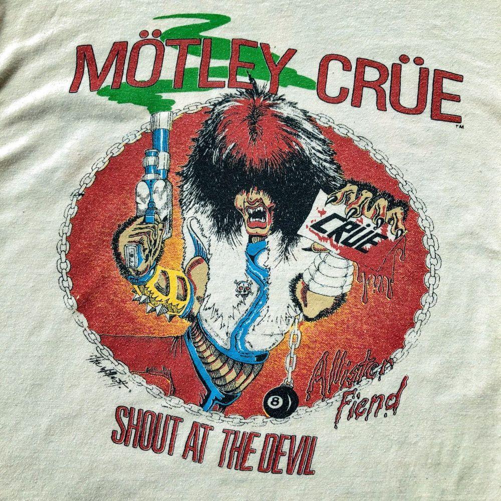 80s Motley Crue Shout At The Devil Tour T-Shirt reprinted white tee QT1404 L