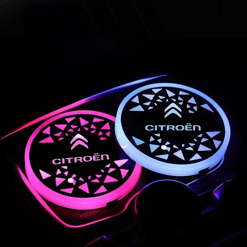 LED Car Interior Cup Holder Mat Coaster Light Drinks Pad for Citroen C2 C3 C5 C8 Berlingo Xsara DS3 DS4 DS5 Auto Accessories