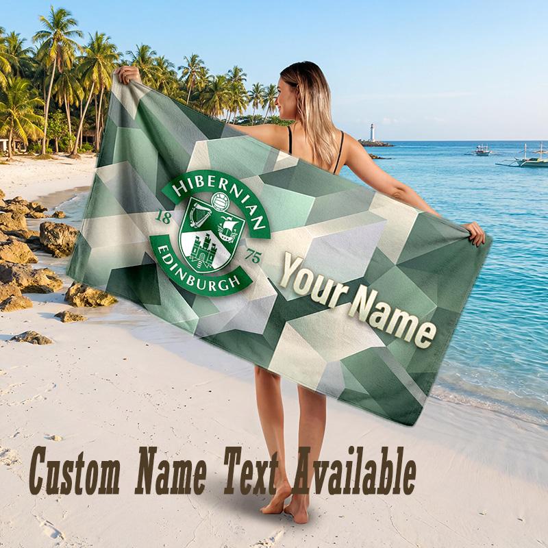 Hibernian FC Design Beach Towel Custom Text Large Towel for Beach Vacation