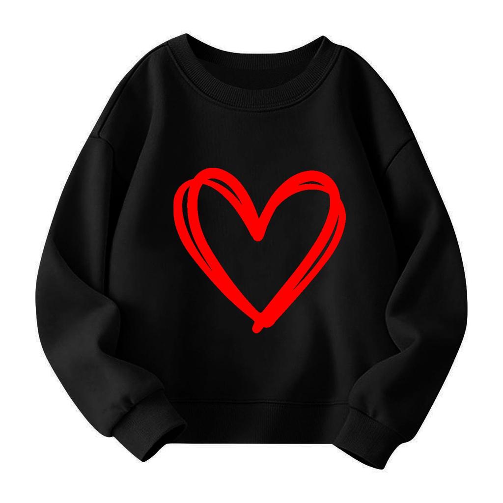 Girls Round Neck Pullovers For Kids Printed Baby Tops Valentine's Day