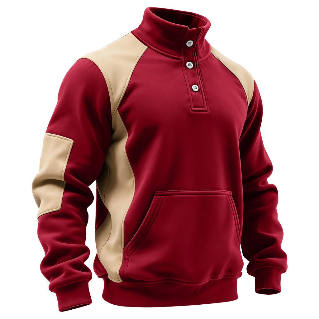 Men's Colorblock Stand Collar Button Sweatshirt Hoodie Men's Sports Large Size Casual Sweatshirt
