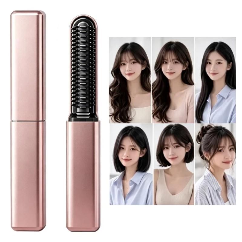 Mini Portable Straight Hair Comb Set Wireless Charging Curling Iron Fast Heating Lightweight for Office Travel Bangs Touch Up