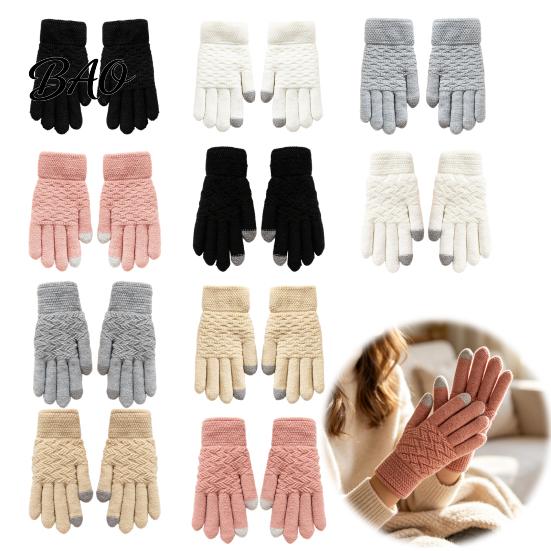 Soft Acrylic Winter Accessories 1 Pair Warm Fleece Lined Gloves for Women Men, Cold Thickened Plush Thermal Mittens Weather Gloves, Knit Touchscreen