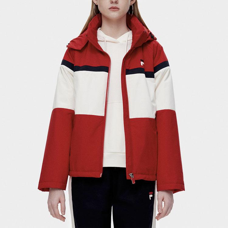Fila Fusion Color Block Logo Embroidered Zip-Up Hooded Jacket Women Jackets T11W313904F-RD