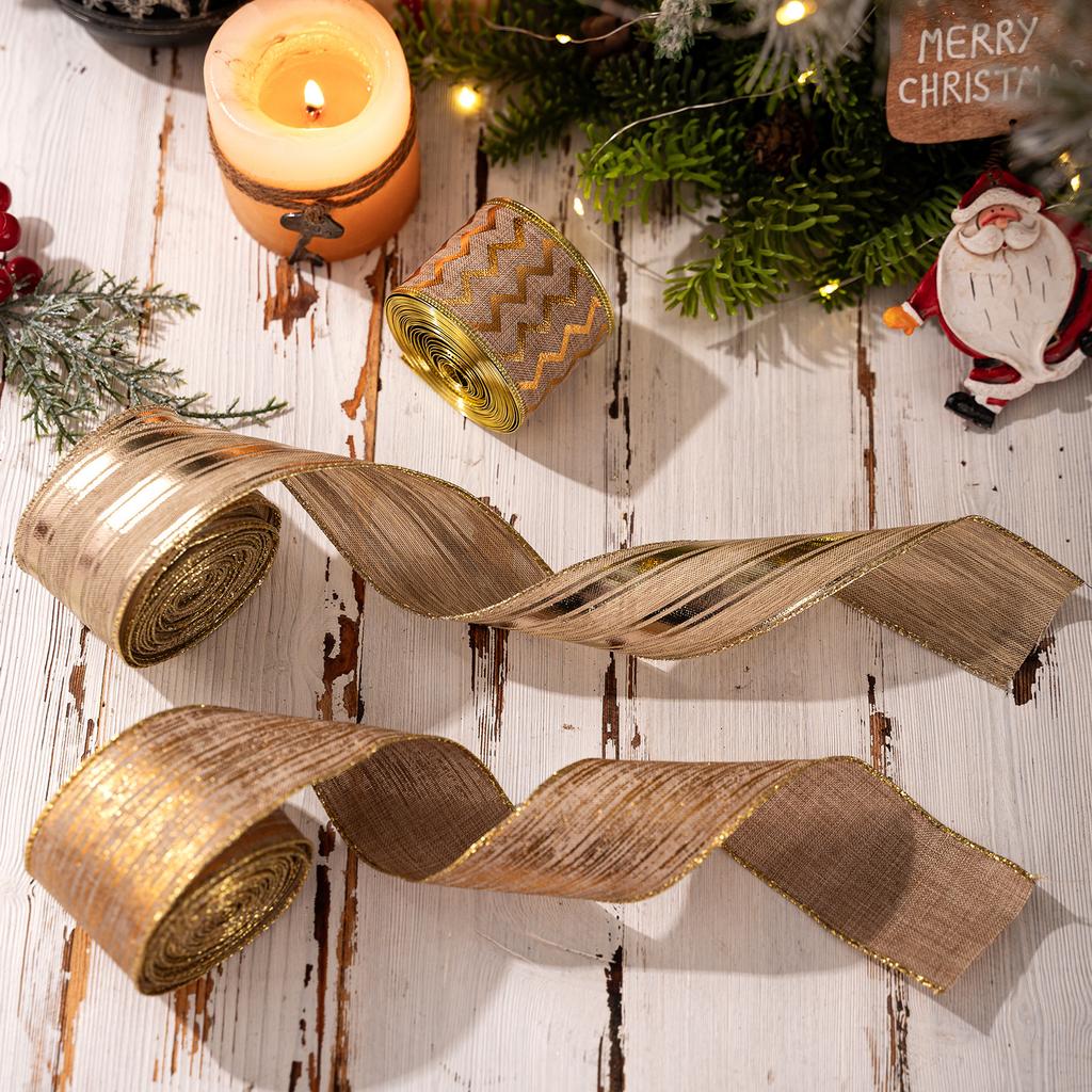 Wired Edge Ribbon Festive Christmas Ribbon Champagne Gold Ribbon Subtle Luster For Floral Wreaths Craft Projects Gift Packaging
