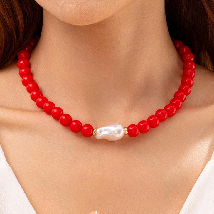 Accessories, simple beaded color bracelet jewelry set, geometric creative special-shaped imitation pearl necklace