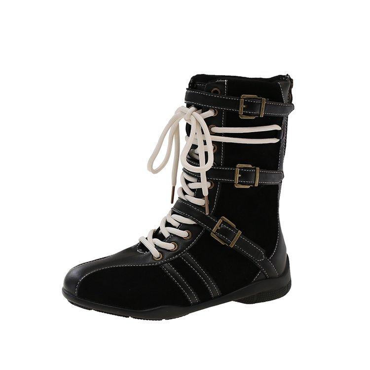 Ретро кожаные боксерские ботинки женские осень 2025 новые британский стиль ботинки Мартина платформа Майя миди короткие ботинки 35 чёрный