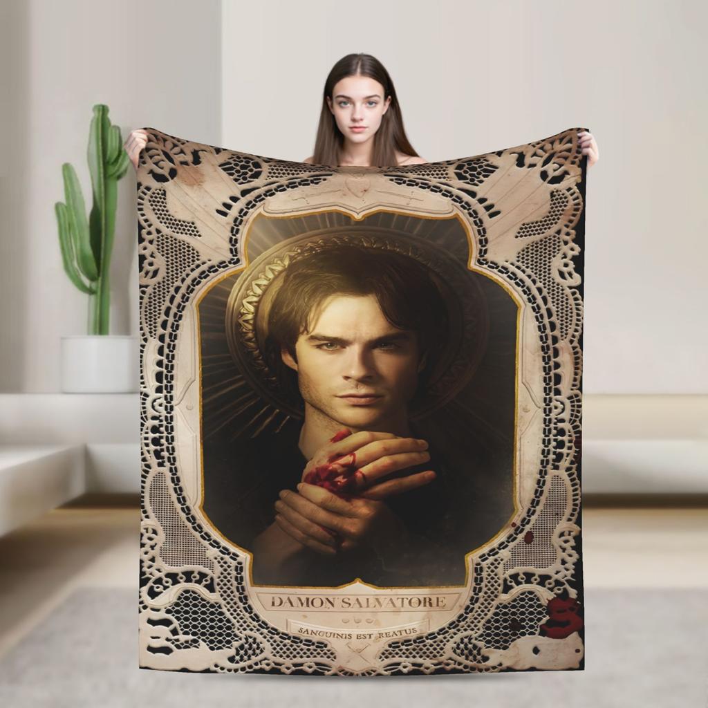 The Vampire Diaries Damon Salvatore Decke Reise Flanell Überwurfdecke Für Wohnkultur Warmes Design Bettüberwurf Geburtstagsgeschenk