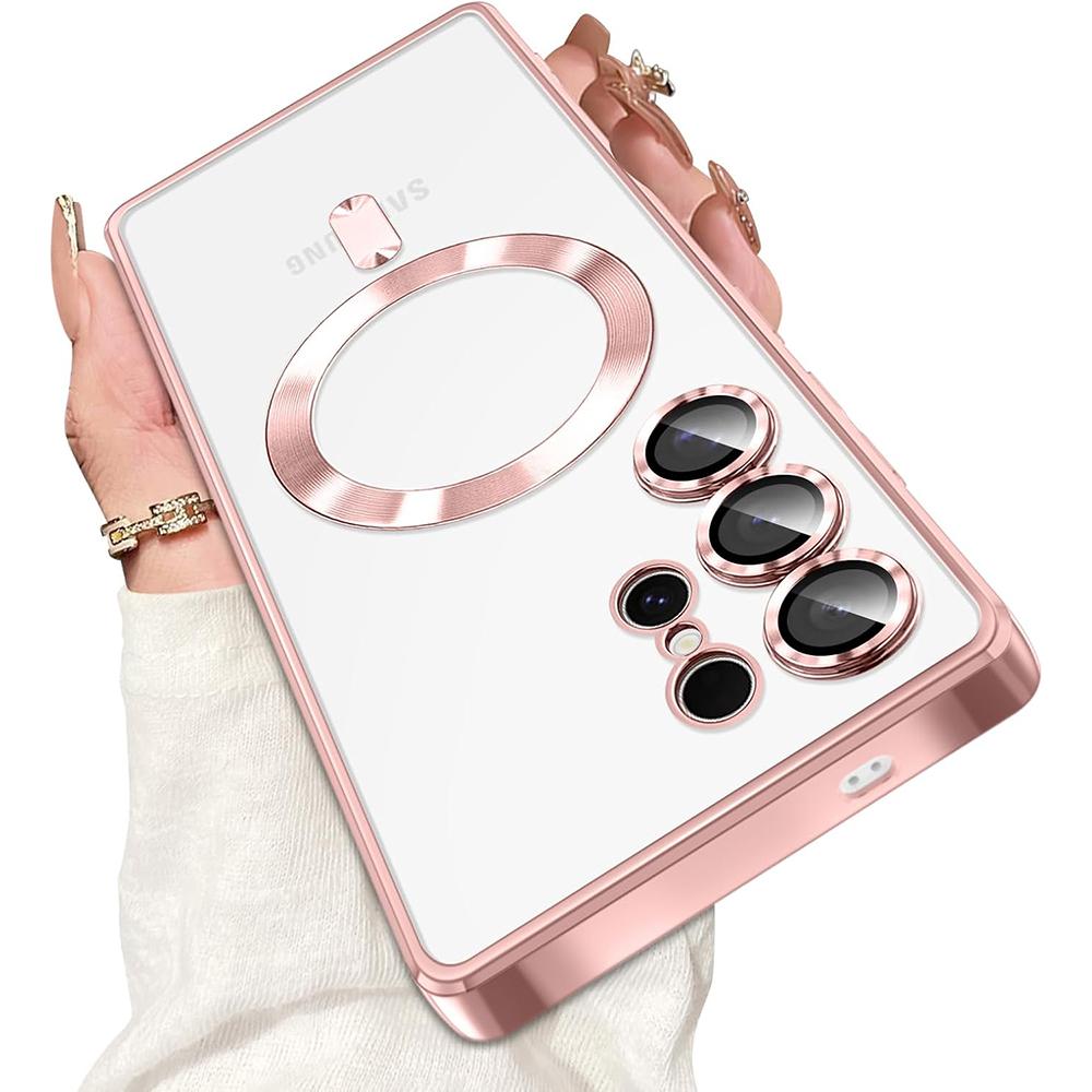 Luxus Magnetische Für Magsafe Hülle Für Samsung Galaxy S25 Edge S24 S23 S21 FE Plus Ultra Glitzer Beschichtung Silikonhülle Klar Weich