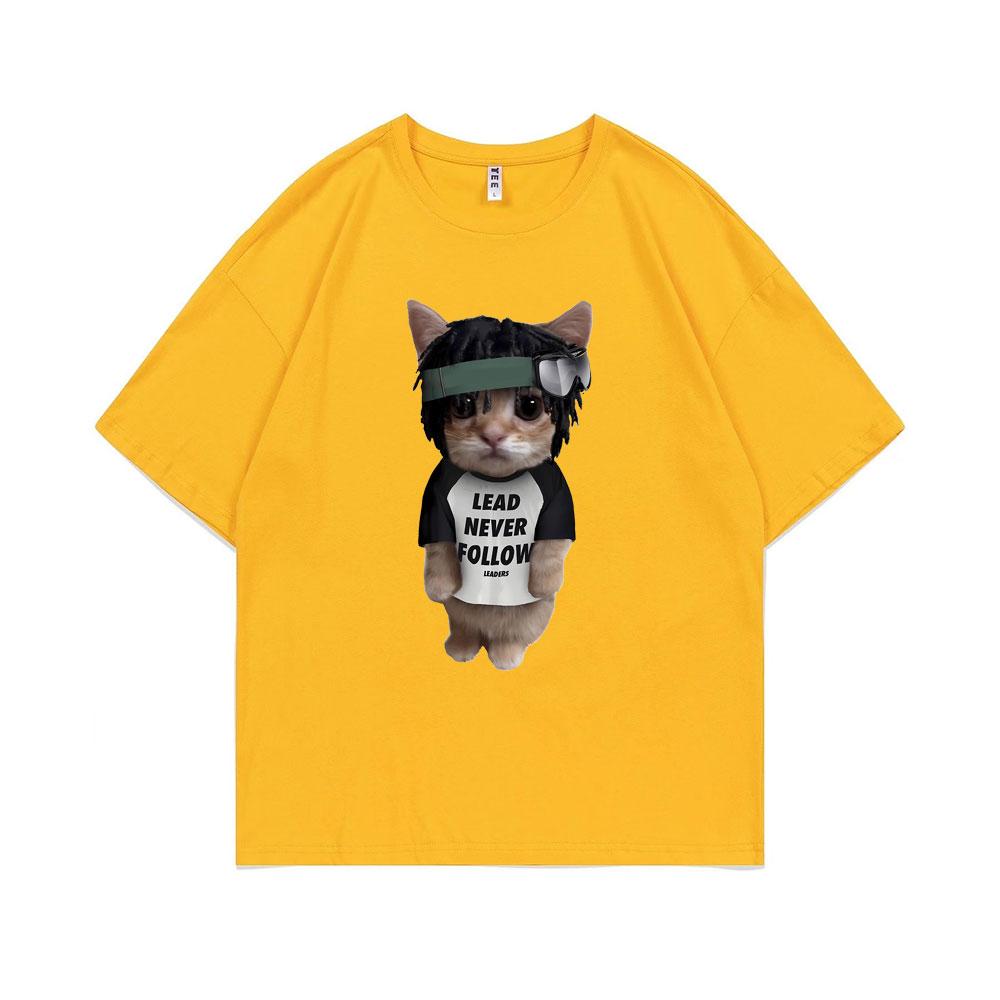 Rapper Chief Keef Kitty Lead Never Follow Printed T Shirt Male 100 Cotton Tshirt Unisex Funny Tees Unisexs Oversized Hip Hop Tshirt