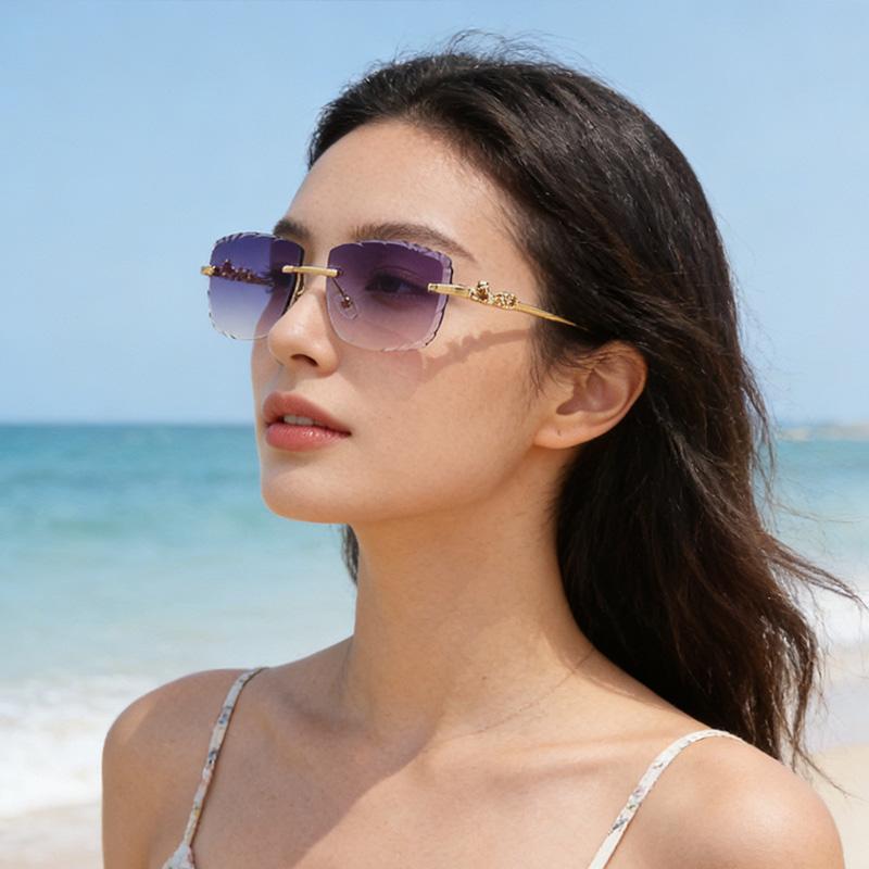 Frameless Square Metal High-end Glasses Fashion Trendy UV Resistant Outdoor Sunscreen Sunshade Sunglasses