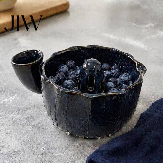 Ciotola Scolapasta per Fragole in Ceramica, con Beccuccio Laterale e Fori per Drenaggio Frutta, Auto-Girevole
