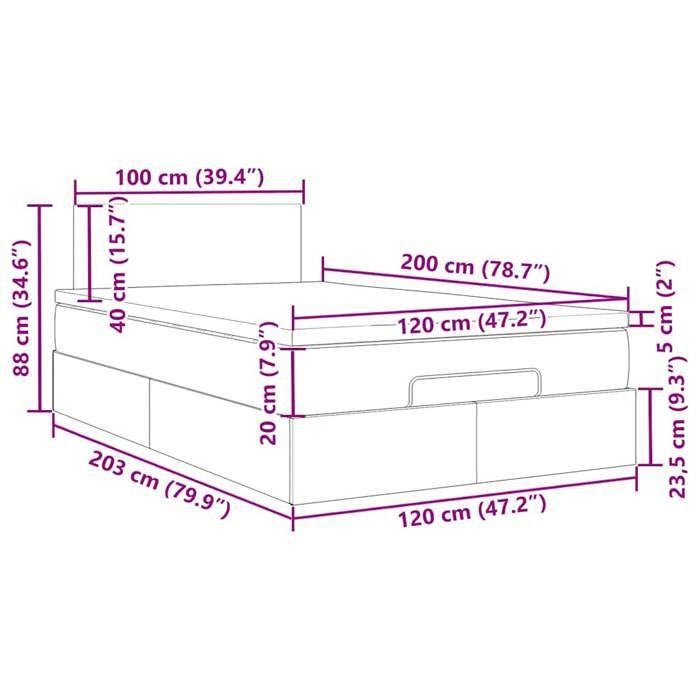 VidaXL Lit ottoman avec matelas gris foncé 120x200 cm tissu 3311367