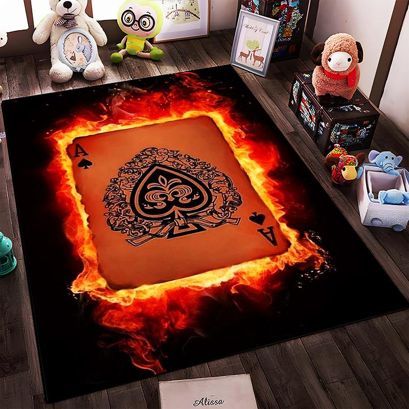 Fiery Ace of Spades Carpet with Flame Design, Poker Game Decor Suitable for Use As an Anti-slip for Living Room Bedroom Sofas